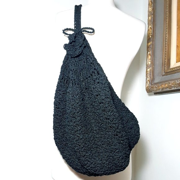 Carrie Forbes Vintage Backpack Purse Shoulder Knit Satchel Boho Woven Black Bag - Picture 6 of 16